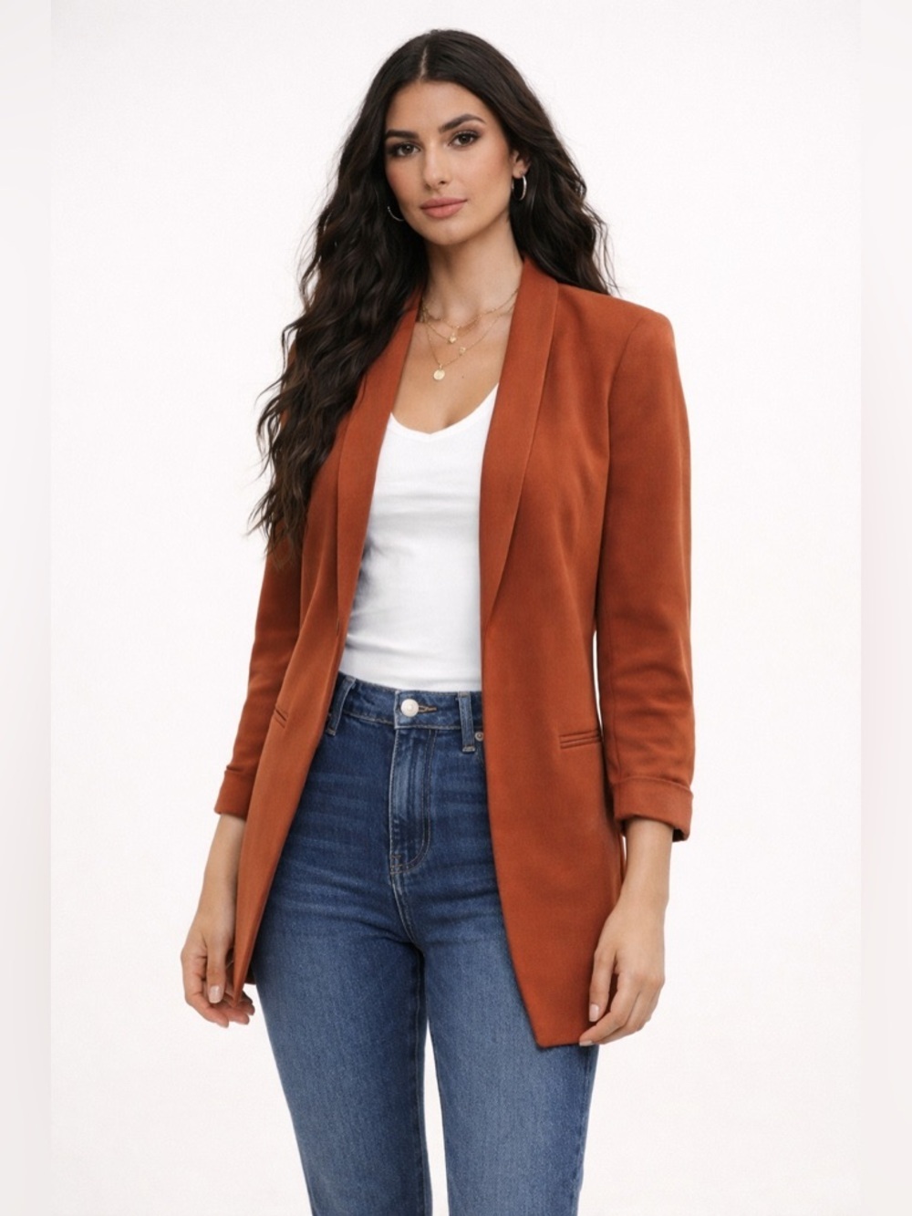 Maison d'Amelie Women's Burnt Orange/Rust Open Front Blazer Coat Jacket Size S
